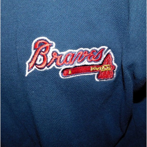 VTG Crable Sportswear Red Blue MLB Atlanta Braves Color Block Polo Shirt Men L - Picture 4 of 11